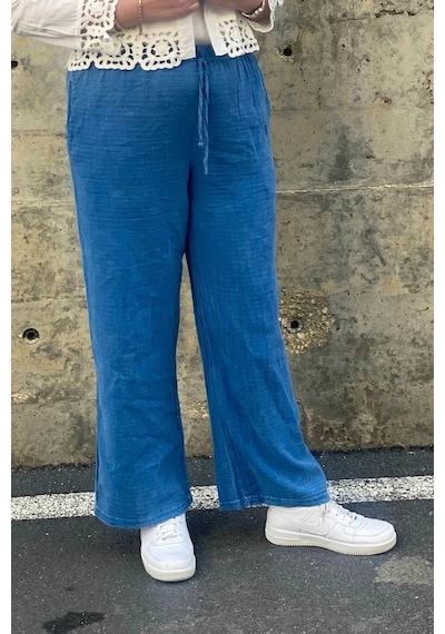 Mia Butik Kadın Mavi Keten Pantolon Mavi