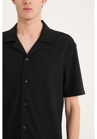 Defacto 	Modern Fit Polo Yaka Dokulu Penye Kısa Kollu Siyah Gömlek C4125AX24SM Siyah