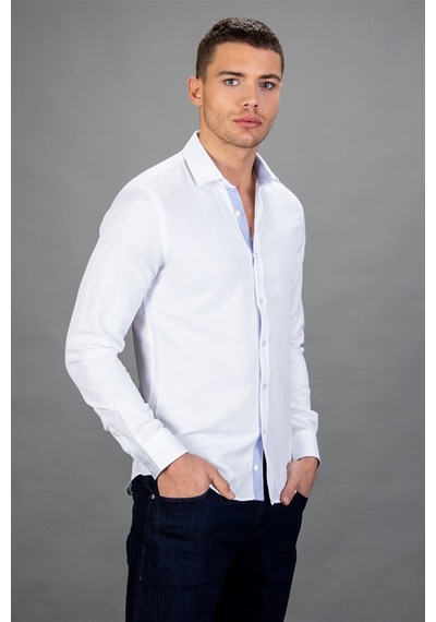Tudors Slim Fit Dar Kesim Oxford Spor Erkek Gömlek-11662 Beyaz