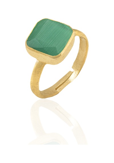 Kadir Jewellery 22 Ayar Altın Kaplama Zirkon Taşlı Kadın Minimal Yüzük Ördek Yeşil 47114494