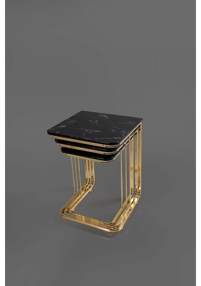 Tekerlekli Veys Sehpa Gold 4 Lü Zigon Sehpa - Orta Sehpa - Yan Se (550698852)