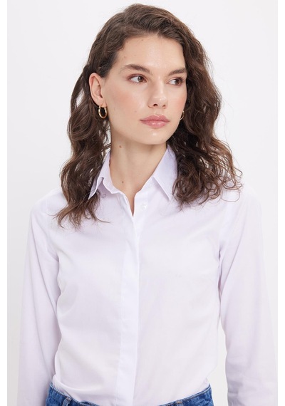 Tudors Kadın Slim Fit Non-ıron Pamuklu Vücuda Oturan Ütü Gerektirmez Pensli Beyaz Gömlek-42046 Beyaz