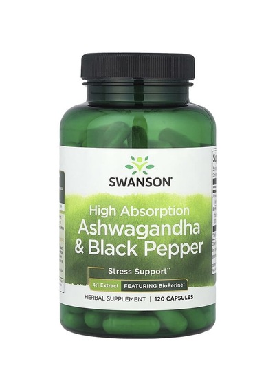 Swanson Vitamins, High Absorption As-hw-aga-ndha & Black Pepper, 120 Capsules