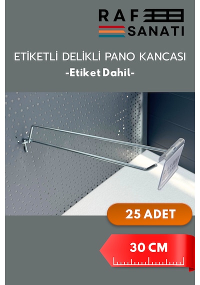 Etiketli Delikli Pano Kancası 30 Cm 25 Adet Tel Askı Kancası Delikli Panel Raf Askısı Fon Kancası Etiketli Metalik