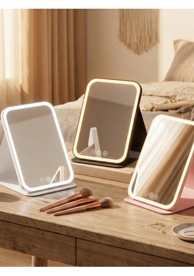 Mucit Home Led Makyaj Aynası Işıklı Katlanabilir Masaüstü Makyaj Aynası 3 Aydınlatma Modlu Makyaj Aynası Renkli