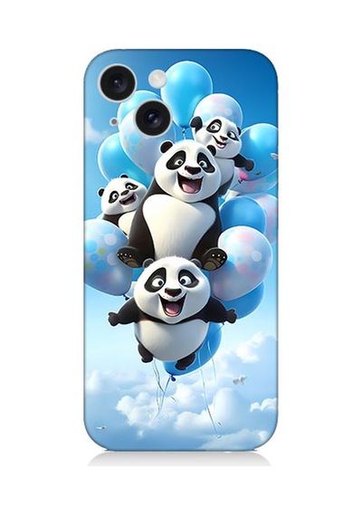 Apple Uyumlu iPhone 15 Silikon Kılıf Uçan Sevimli Pandalar
