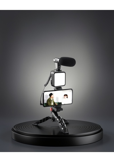 Vlog Çekim Kiti Led Işıklı Tripod Mikrofonlu Xuuczzzay49kameratelefontutucu-1 Diğer