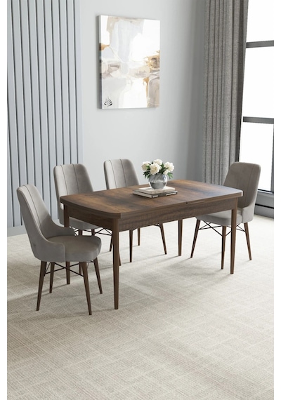Zümra Serisi, Barok Ahşap Desen 80x132 Açılabilir Mdf Mutfak Masası Takımı 4 Adet Sandalye, Gri Zümra Serisi, Barok Ahşap Desen 80x132 Açılabilir Mdf Mutfak Masası Takımı 4 Adet Sandalye, Gri