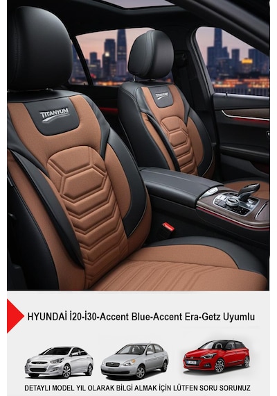 Titanyum Serisi Lüks Keten Oto Koltuk Kılıfı- Hyundai İ20-i30-accent-blue-era-getz Uyumlu Taba
