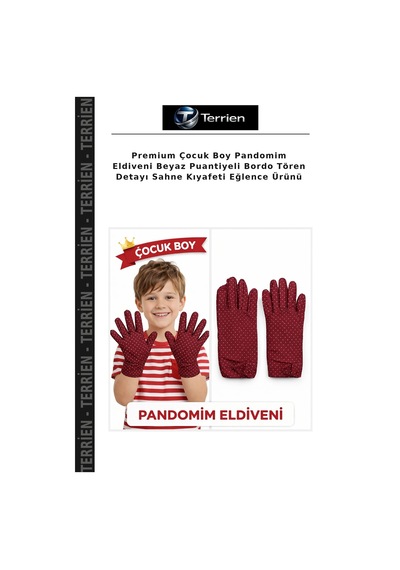 Terrien Premium Çocuk Boy Pandomim Eldiveni Beyaz Puantiyeli Bordo Tören Detayı Sahne Kıyafeti Eğlence Ürünü 00-kırmızı