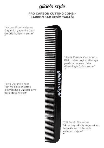 Pro Carbon Cutting Comb - Karbon Saç Kesim Tarağı Gs-284