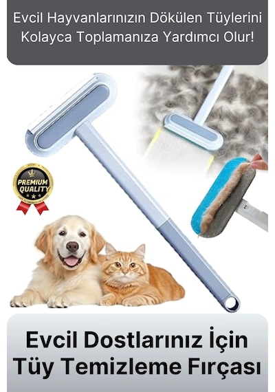 Çok Amaçlı Çift Taraflı Uzun Saplı Koltuk Halı Hijyeni Kedi Köpek Evcil Hayvan Tüy Temizleme Fırçası