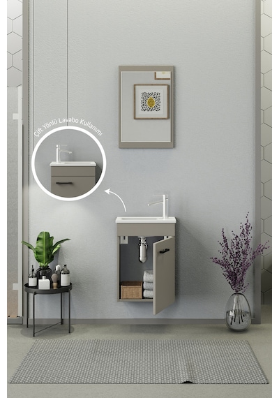 Biani Fix Arya Mini 42 Cm Banyo Dolabı,Seramik Lavabolu, Aynalı,Lavabo Dahil,Mdf,Latte Biani Fix Arya Mini 42 Cm Banyo Dolabı,Seramik Lavabolu, Aynalı,Lavabo Dahil,Mdf,Latte
