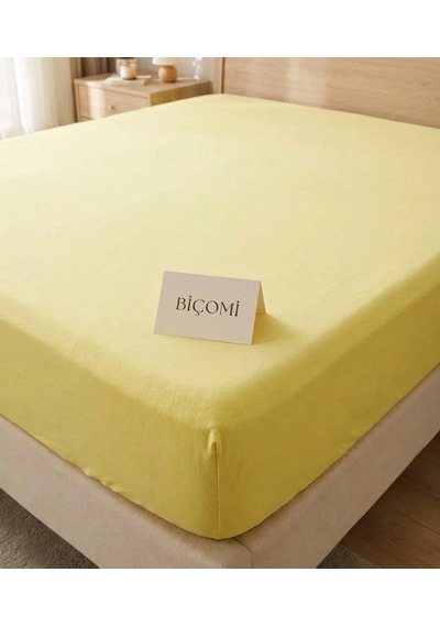 Biçomi Kayma Yapmayan %100 Doğal Pamuk Penye Battal Boy Lastikli Çarşaf 200x200 Cm - Güneş Sarısı Sarı