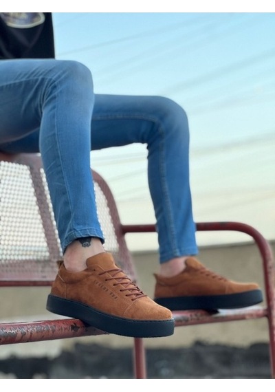 Xramburada Bağcıklı Taba Süet Siyah Taban Spor Klasik Erkek Ayakkabı Taba - Siyah