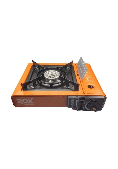 Rox Camping 0189 Tekli Portatif Kamp Ocak - Turuncu, Rüzgarlıklı, Ekstra Gaz Girişli