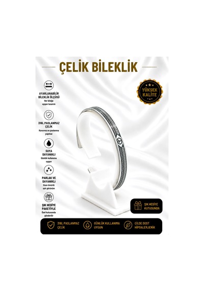 Çelik Bileklik Parlak Ve Paslanmaz Çelik Her Bileğe Uygun Ayarlanabilir En Çok Trend Olan Simgeli Bileklik Gümüş8