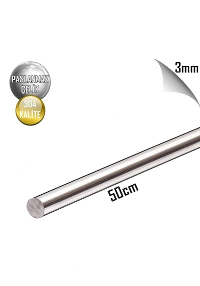 Paslanmaz Çelik Çubuk Mil Ø 3mm - 50 Cm Boylarda - Krom Çelik 4 Adet