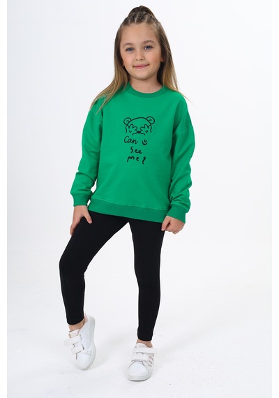 Toontoy Kids Toontoy Kız Çocuk Nakışlı Taytlı Takım Çimen Yeşili