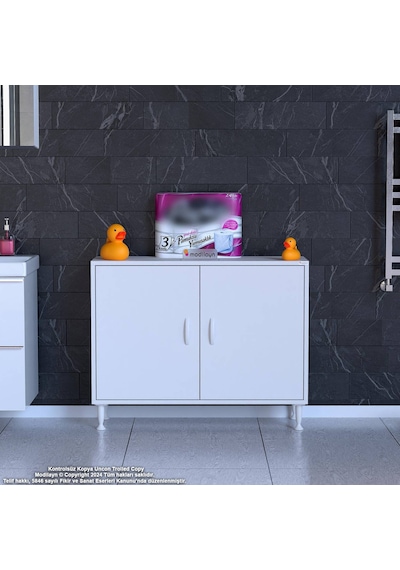 Modilayn Söke 100x75x32,5 Cm Lik Küçük Alanlar İçin Akıllı Çözümler 2 Kapaklı 3 Göz Raf Dolap Beyaz
