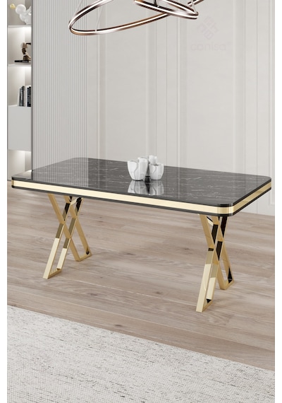 Canisa Vals Serisi 80x130 Lak Panel Sabit Masa Siyah Mermer Desen Gold Ayaklı Masa Siyah Mermer Desen Ayaklar Gold Canisa Vals Serisi 80x130 Lak Panel Sabit Masa Siyah Mermer Desen Gold Ayaklı Masa Siyah Mermer Desen Ayaklar Gold