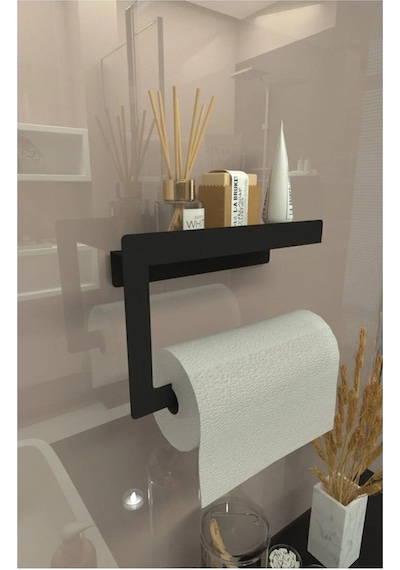 Rulo Kağıt Havluluk Peçetelik Banyo Ve Mutfak Düzenleyici Siyah Siyah Metal Diğer