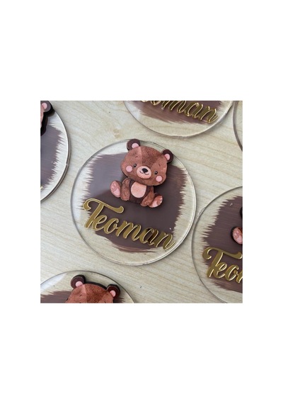 Kahverengi Ayıcıklı Pleksi Bebek Hediyelik Magnet 15 Adet