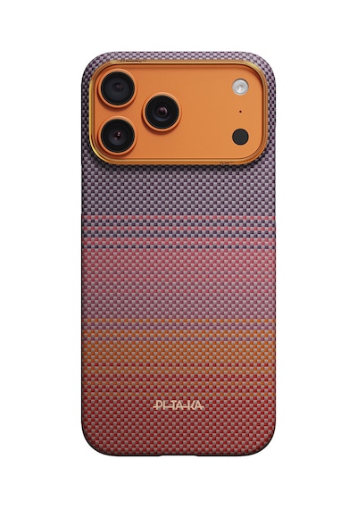 Apple iPhone Uyumlu 17 Pro Max Kılıf M-safeli Aramid Fiber Pitaka Sunset 2.0 California Dream Serisi Turuncu-kırm Turuncu - Kırmızı