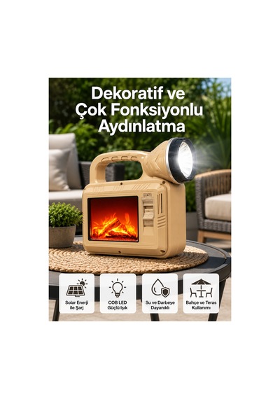 Astraltech Solar Cob Alev Efektli Lamba Güneş Enerjili, Suya Dayanıklı, Taşınabilir Çok Rnekli