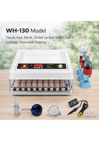 Wh-130 Kuluçka Makinesi -tavuk Kaz Hindi Ördek Ve Kuş Türleri Uyumlu Yedek Motor Hediyeli Lisinya