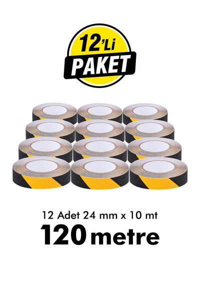 Unitape Sarı Siyah Merdiven/zemin Kaydırmaz Bant 24 Mm X 10 Mt 12 Li Paket