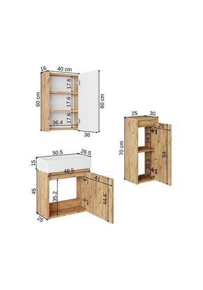 Roomart Ayaksız Tek Kapaklı Lavabolu 50 Cm Banyo Dolabı-aynalı Üs Atlantikçam
