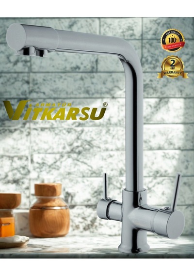 Oval Lüks 3 Yollu Arıtma Çıkışlı Mix Aç-kapa Mutfak Evye Bataryası krom