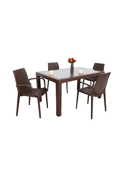 Depootoptan Mandella Elit Rattan 90 x 150 CM 4 Kişilik Nirvana Koltuk Camlı Masa T