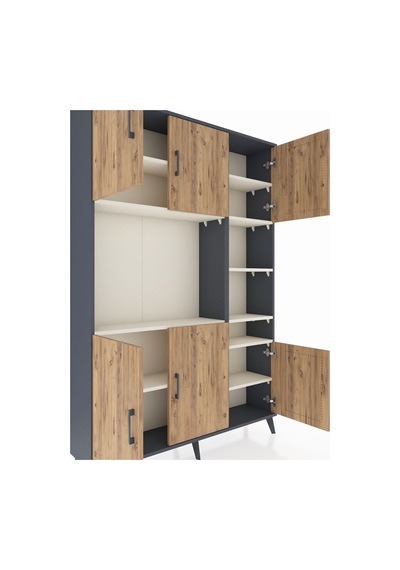 Arges Dolap 10 Raflı 6 Kapaklı 132x30x195 Antrasit-çam/aytaşı Antrasit