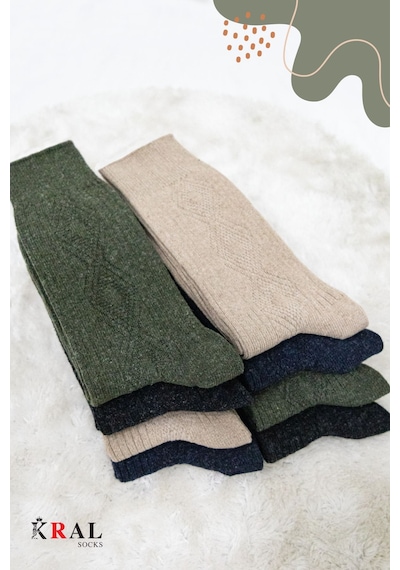 Kral Socks 8'li Kışlık Thermal Etkili Ince Örgülü Çorap, Lambswool Yünlü Kuzu Yünlü Asorti
