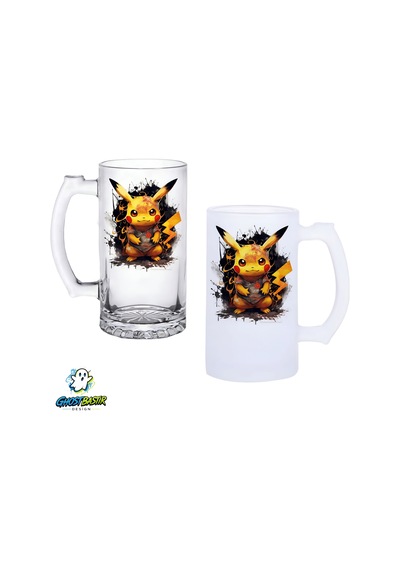 Pikachu Kulplu Bira Bardağı Buzlu Veya Şeffaf Seçenekli 0338