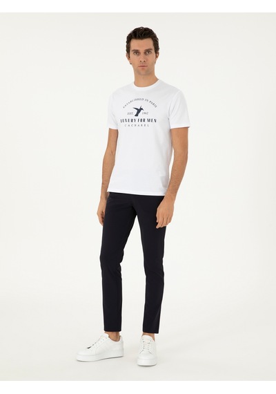 Cacharel Lacivert Slim Fit Beli Lastikli Esnek Kanvas Pantolon