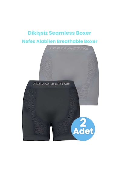 Uniquetrenders Erkek Dikişsiz/seamless Nefes Alabilen Boxer 2'li Set Gri - Füme