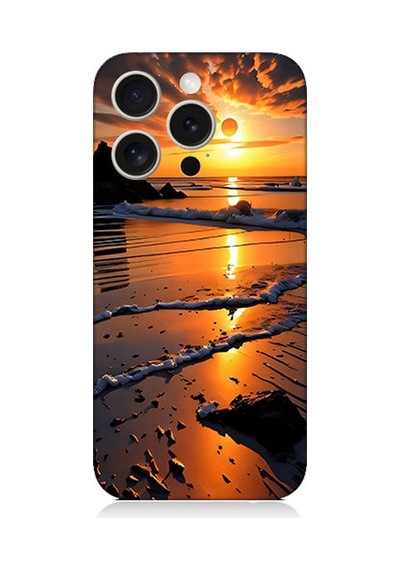 Apple Uyumlu iPhone 15 Pro Max Günbatımı Sahili Desenli Silikon Kılıf Silikon