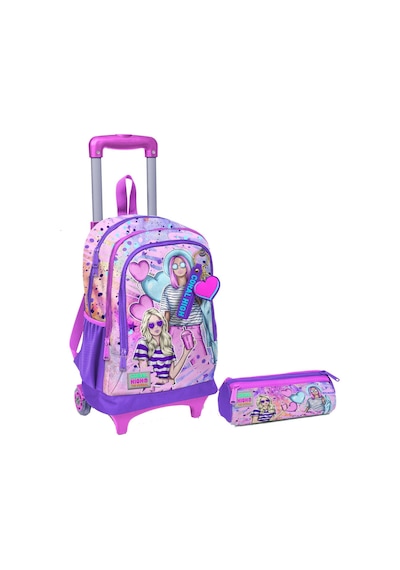 Coral High Pembe Mor Fashion Girl Işıklı Tekerlekli Çekçek Çanta Ve Kalemlik Seti - Kız Çocuk