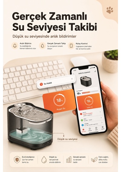 Pwf 3150 Petmate Flowsense Pro - Wi-fi Ve Sensörlü Akıllı Otomatik Kedi Köpek Su Çeşmesi 2,5 L Paslanmaz Çelik - Bpa İçermez - Siyah
