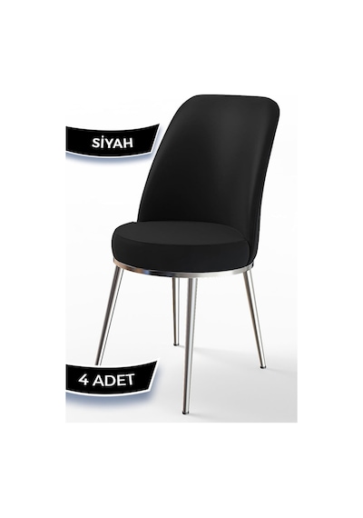 Canisa Concept Dexa Serisi Siyah Renk 4 Adet Sandalye, Renk Siyah, Ayaklar Krom Siyah