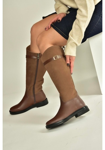 Fox Shoes V654002803 Kahverengi Hakiki Deri Düz Tabanlı Binici Çizmesi Kahverengi