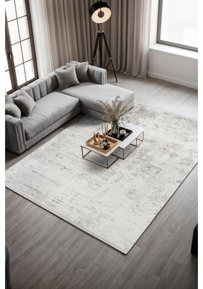 Soıl Ct009a Açık Gri Halı Gri Detaylı Modern Ince Akrilik Tozuaz Salon Halısı Yatak Odası Koridor