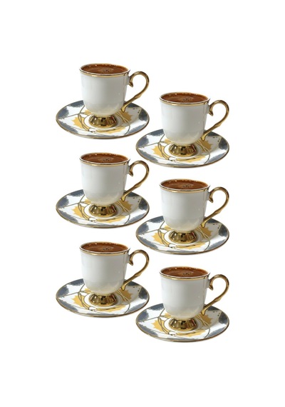 6 Kişilik Gold Ayaklı Geometrik Türk Kahvesi Fincanı Diğer