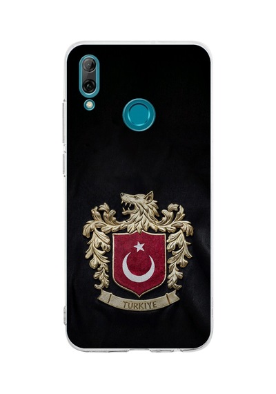 Huawei P Smart 2019 Uyumlu Türk Sembolü Kurt Ve Bayrak Desenli Baskılı Silikon Kılıf Renkli