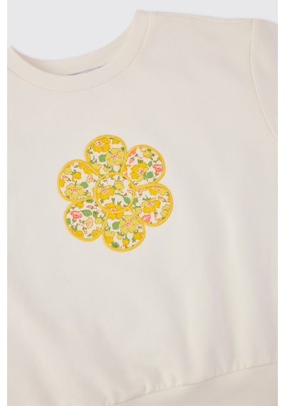 Panço Liberty Kumaş Kız Bebek Aplikeli Ekru Sweatshirt Krem