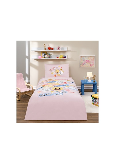 Nevresim Takımı Fitted Car Ranforce Tek Kişilik Pembee Emojı Cute Pembe