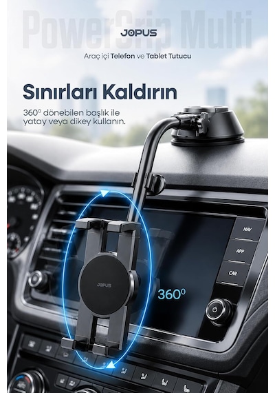 Ultra Stabil Vakumlu Araç İçi Telefon Tablet Tutucu 360 Dönebilen Ayarlanabilir Vantuzlu Araba Üstü Genel